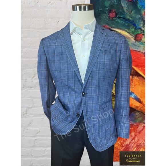 Ted Baker Mens 40R Purple Plaid Linen Unconstructed...